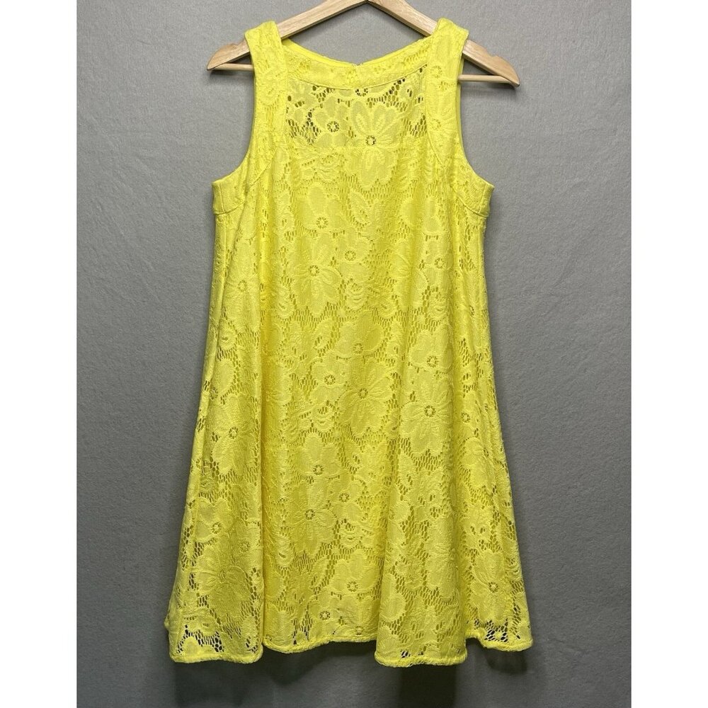 Donna Morgan Yellow Lace Midi Dress